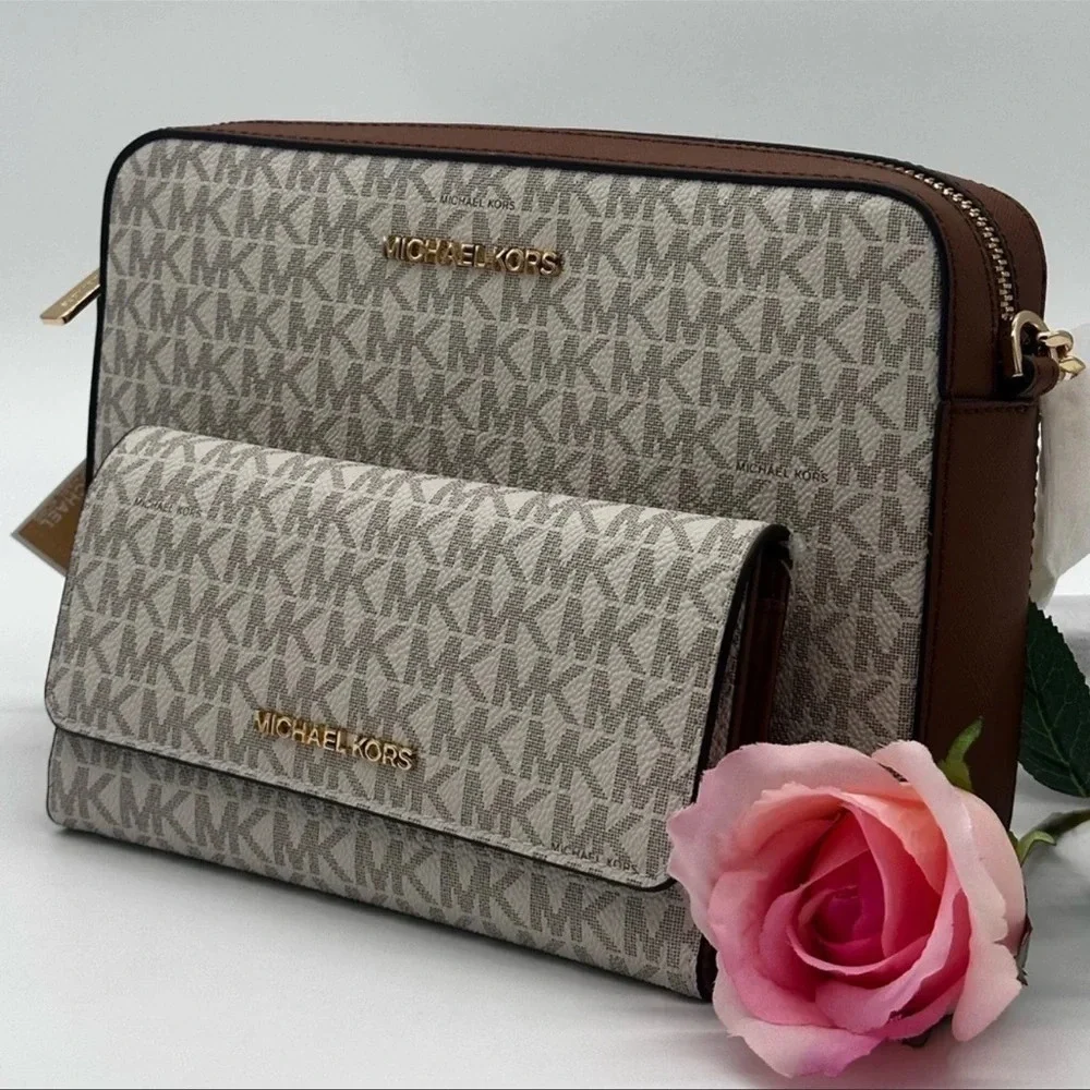 Michael Kors Large EW Crossbody Bag & Large Trifold Wallet Brown | BUNDLE DEAL